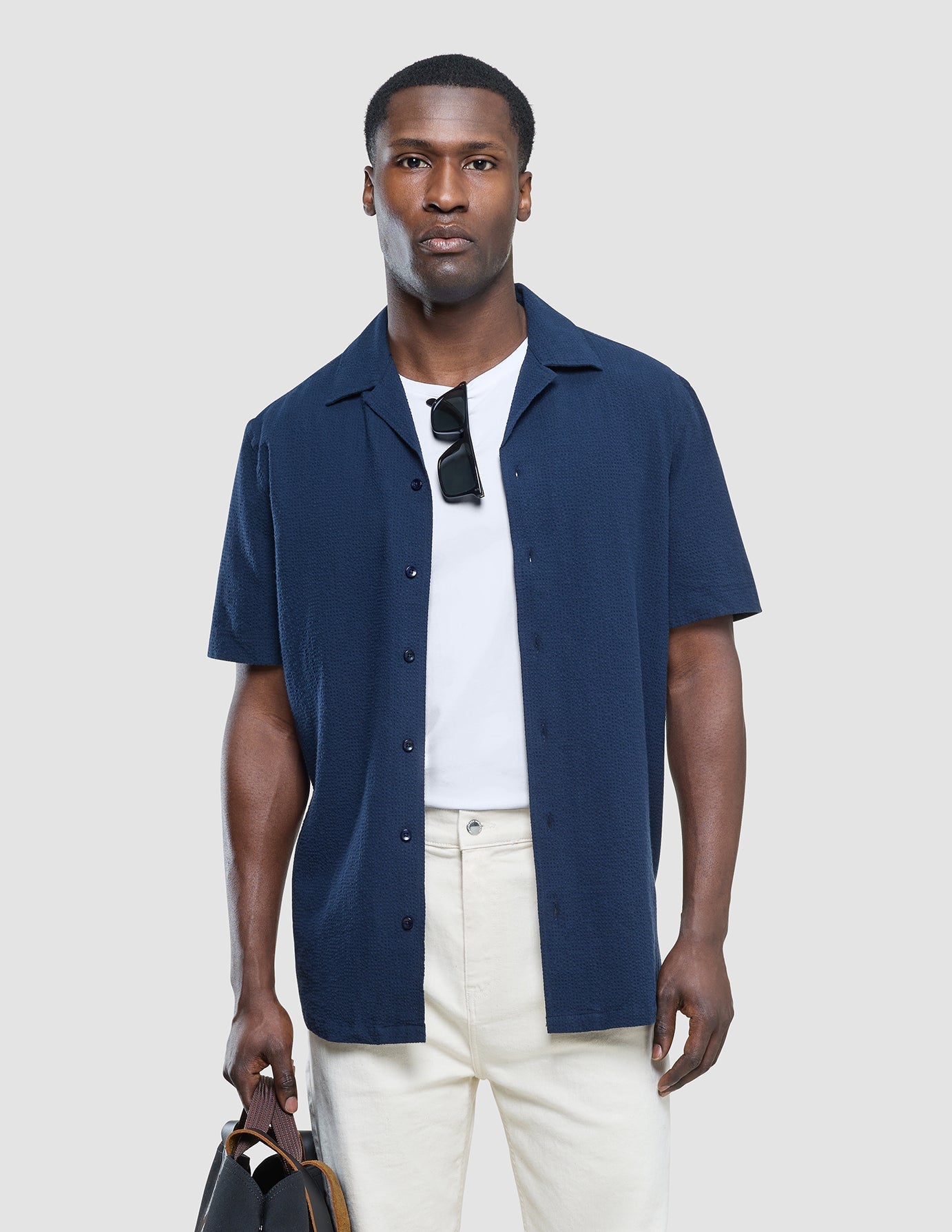 Seersucker Short Sleeve Shirt Dark Navy